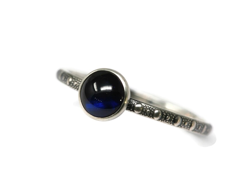 6mm Lab Created Sapphire Skinny Beaded Band Ring - Antique Silver Finish by Salish Sea Inspirations